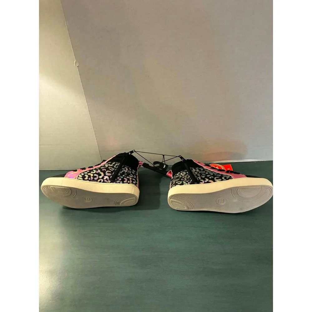Wonder Nation High Top Sneakers Girls Size 1 Black Pink Leopard Lace Up New